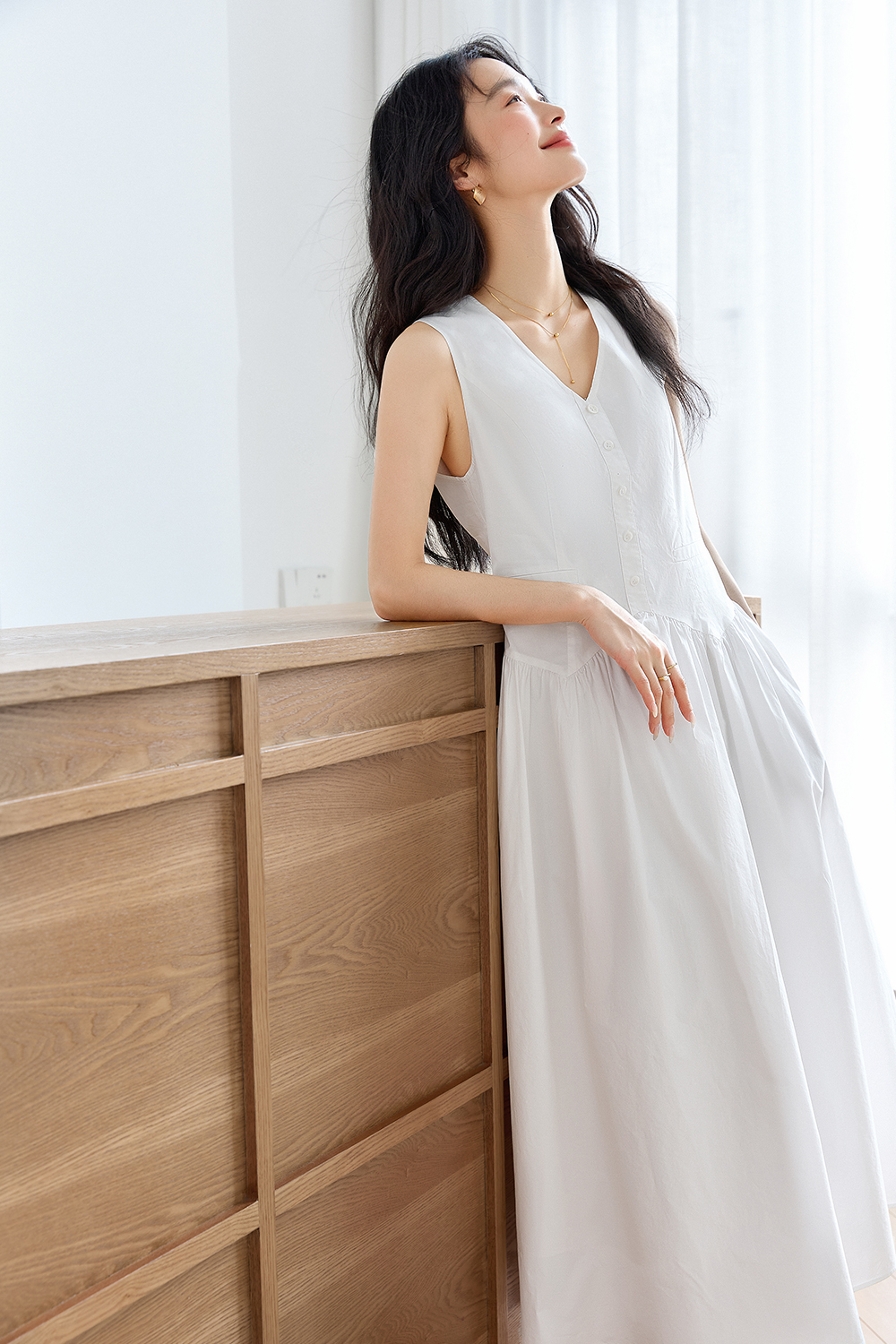 Solid Loose Cotton Dress-VIMLYSTORE