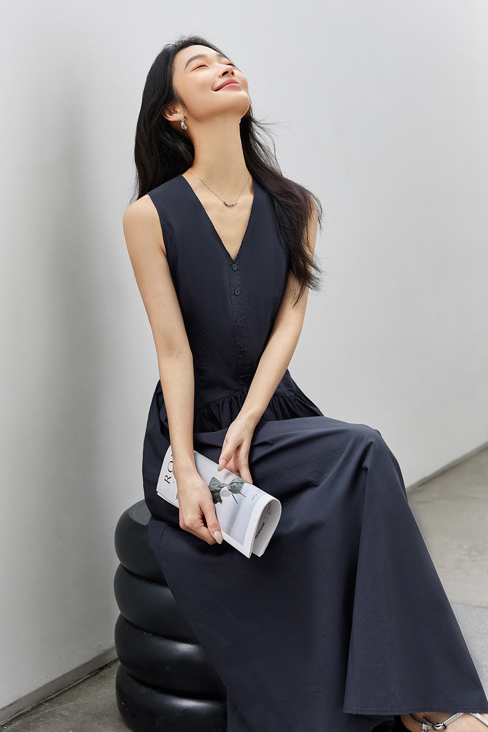 Solid Loose Cotton Dress-VIMLYSTORE