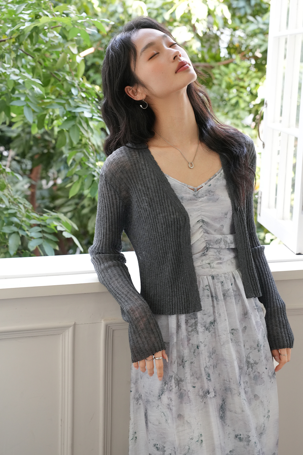 Knitted Cardigan And Floral Long Skirt Combination