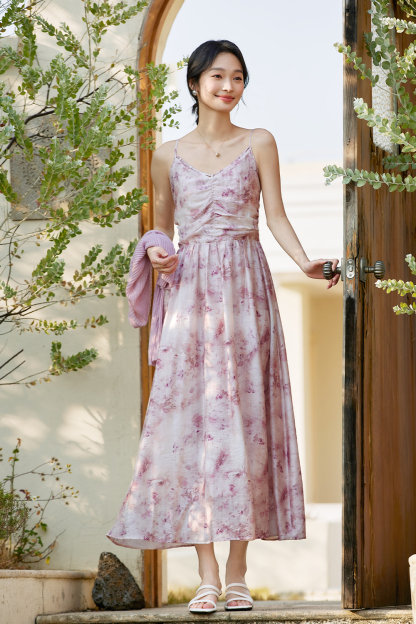Knitted Cardigan And Floral Long Skirt Combination