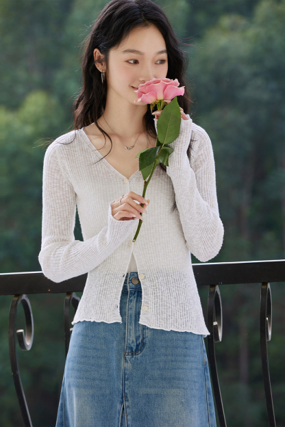 Striped Solid Color Knit Cardigan