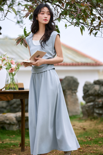 Fresh Style Light Blue Long Skirt Suit