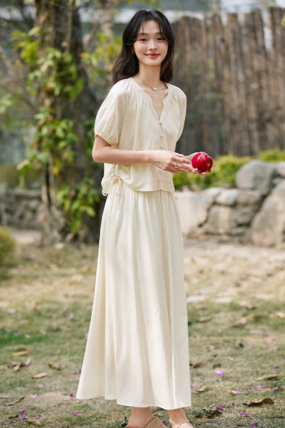 Gentle Beige Two-Piece Skirt Suit