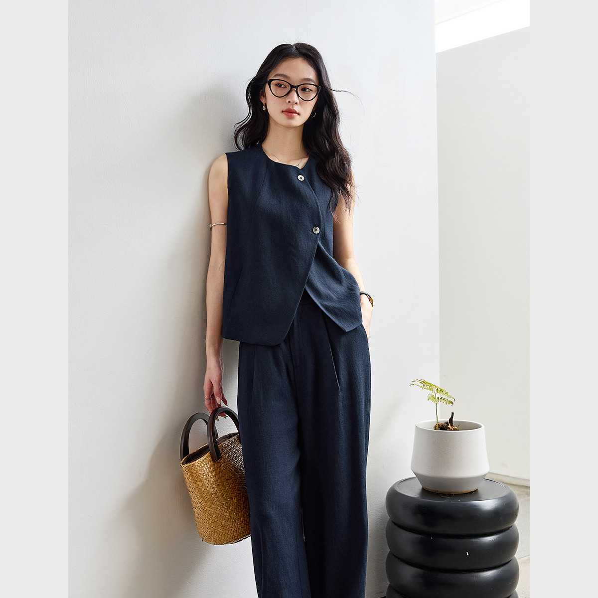 Linen Blended Vest Suit-VIMLYSTORE