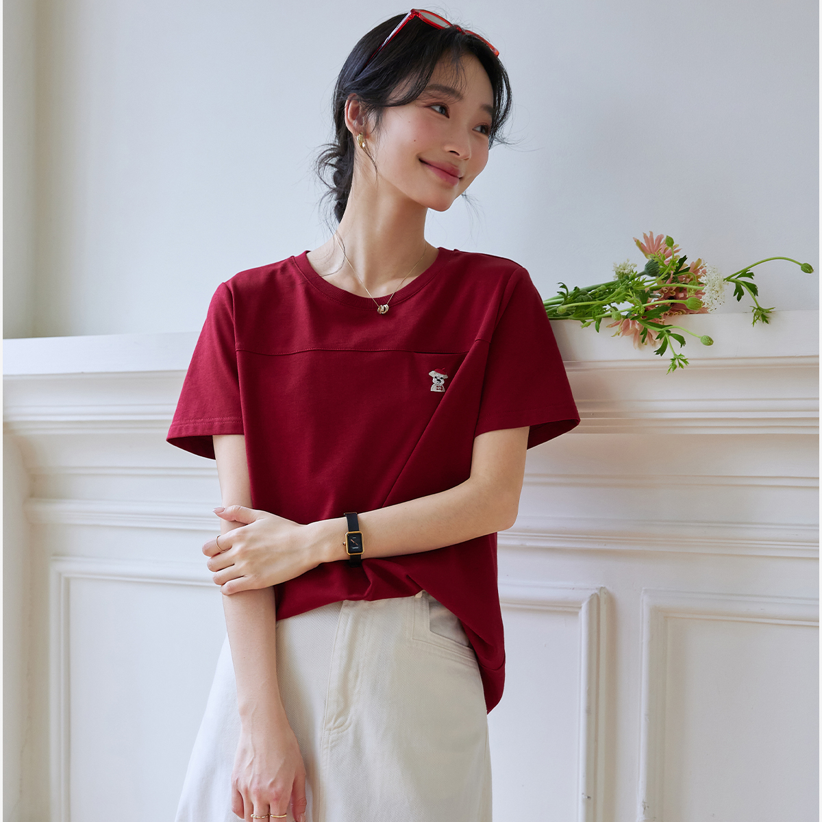 Animal Embroidery Straight T-Shirt