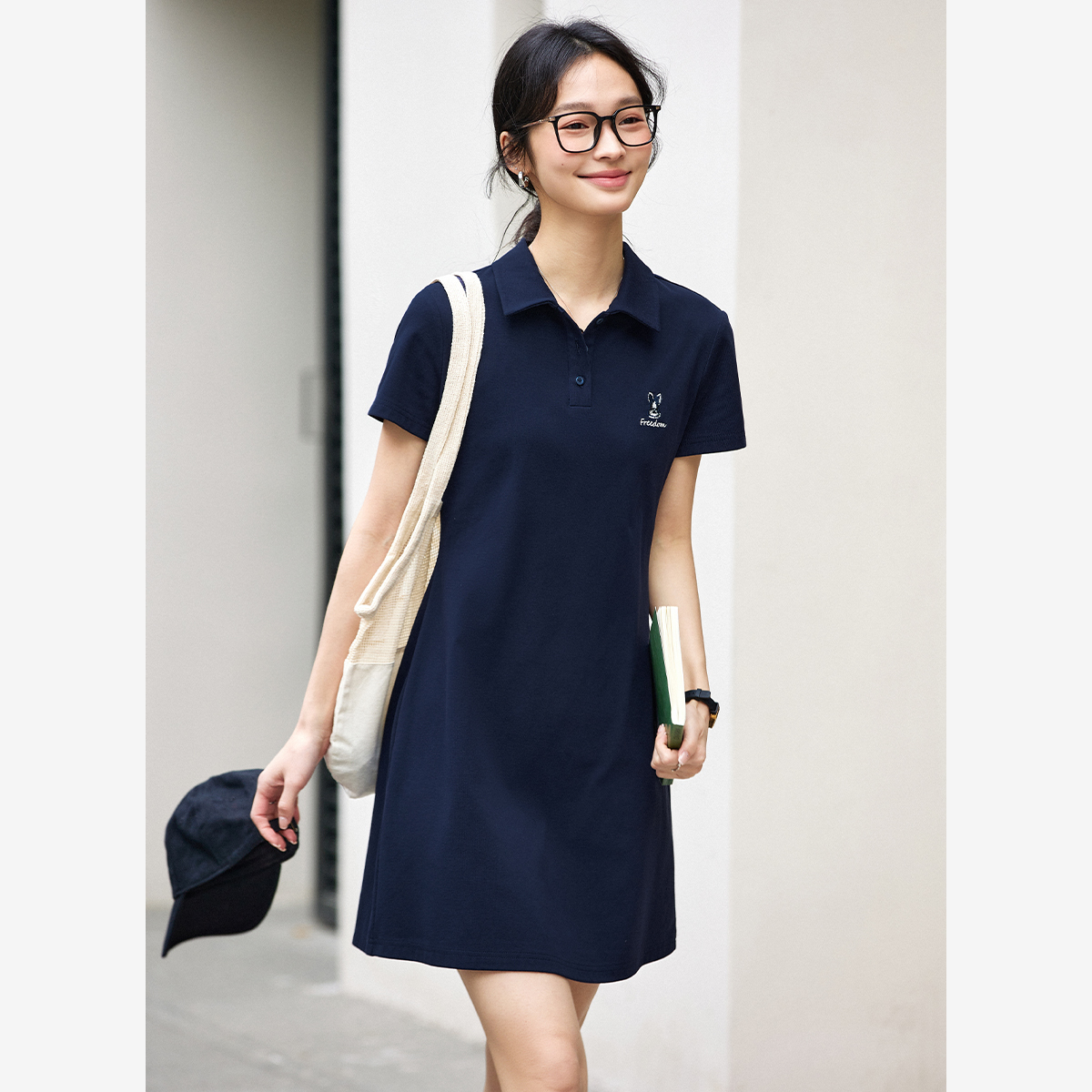 Polo Neck Rabbit Embroidered Dress