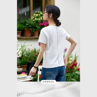 Back Hollow Solid Color T-Shirt