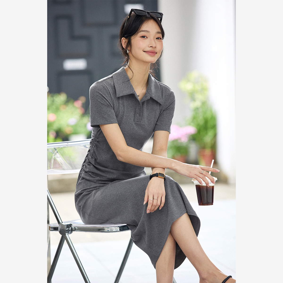 Lapel Knitted Straight Dress