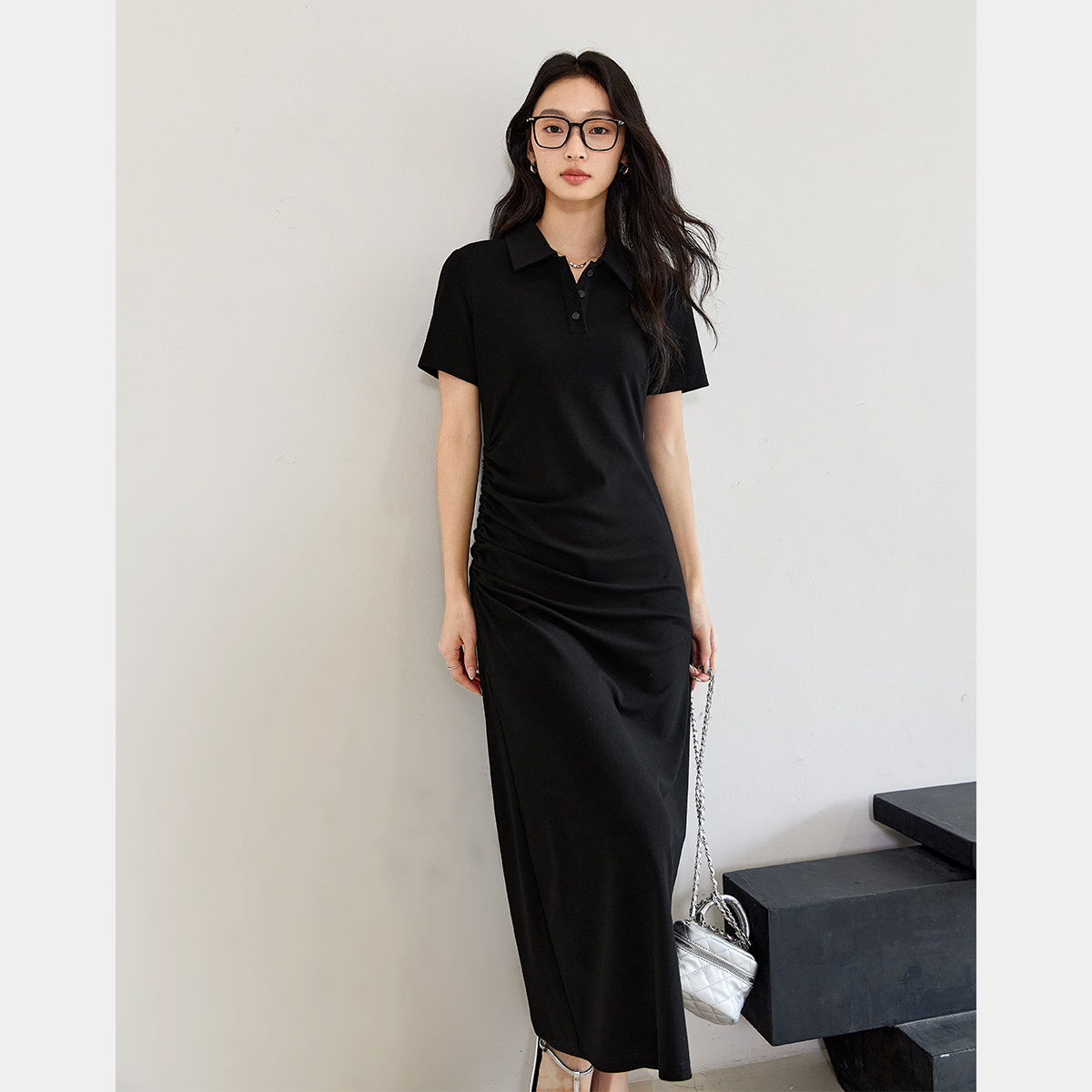Lapel Knitted Straight Dress