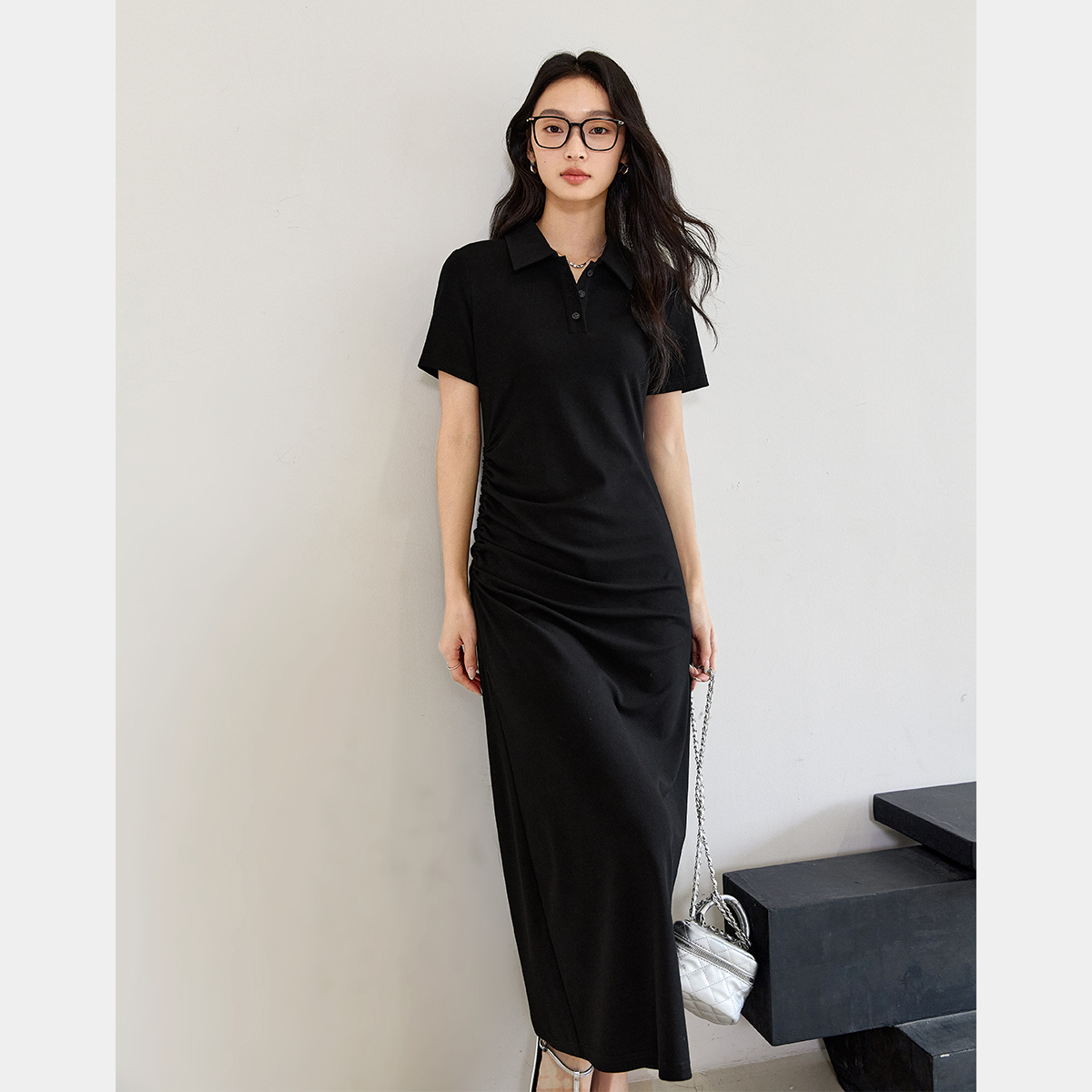 Lapel Knitted Straight Dress