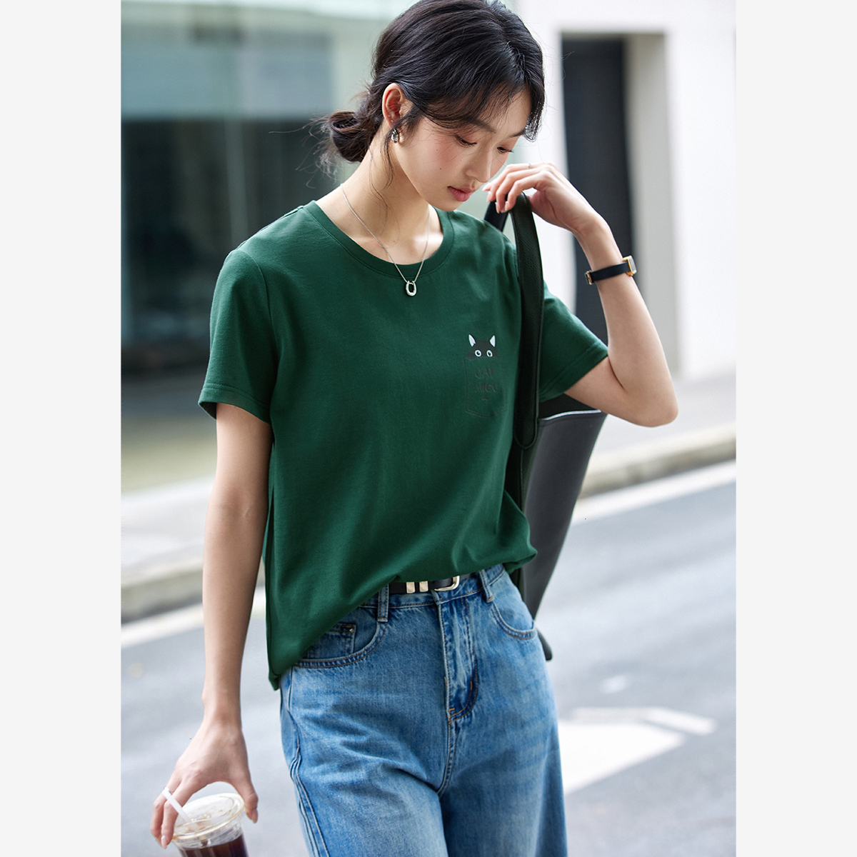 Cotton Pocket Cat T-Shirt
