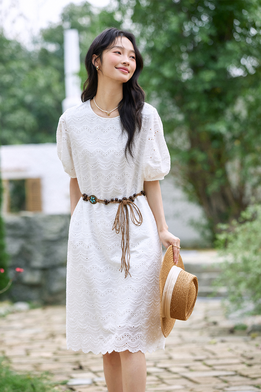 Wave Embroidered Hollow Dress