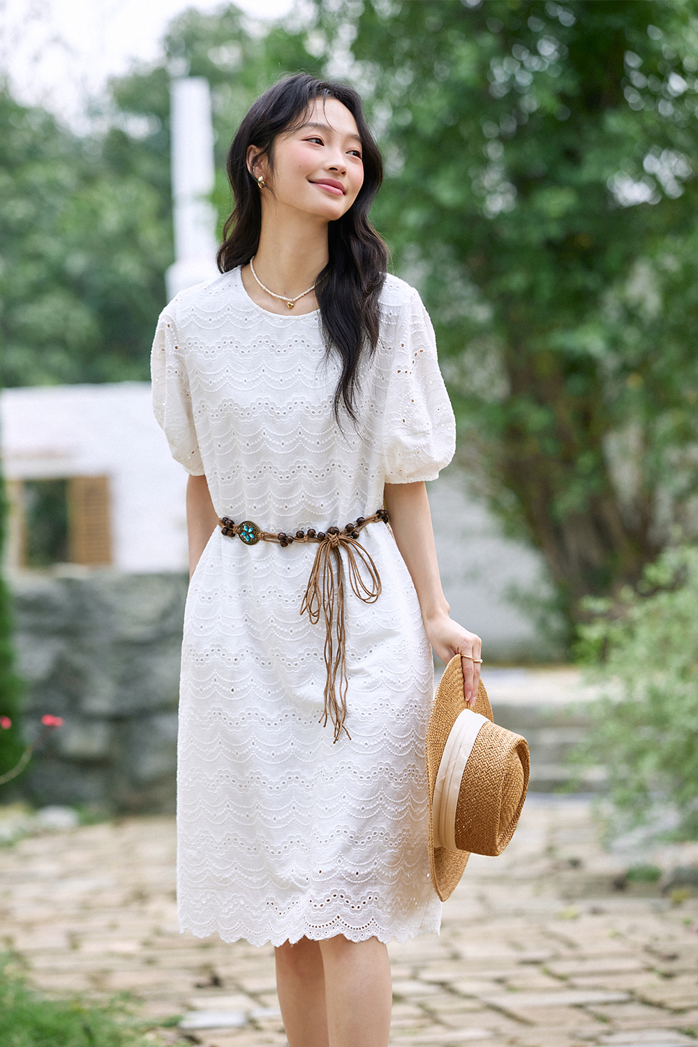 Wave Embroidered Hollow Dress