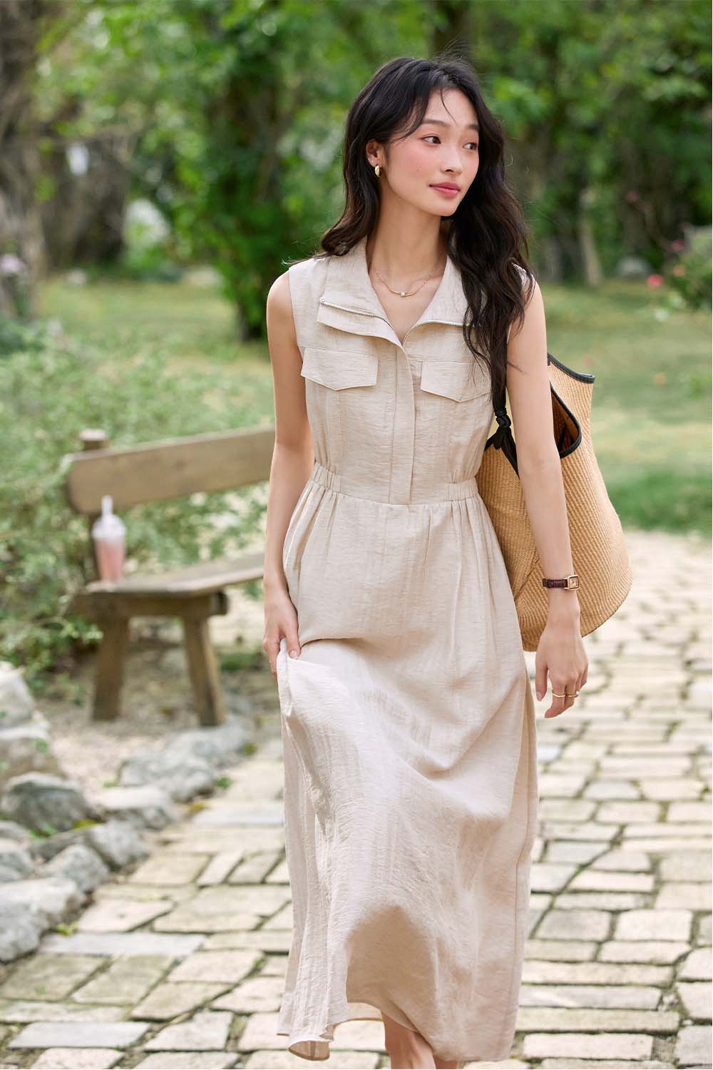 Lapel Shirt A-Line Dress-VIMLYSTORE