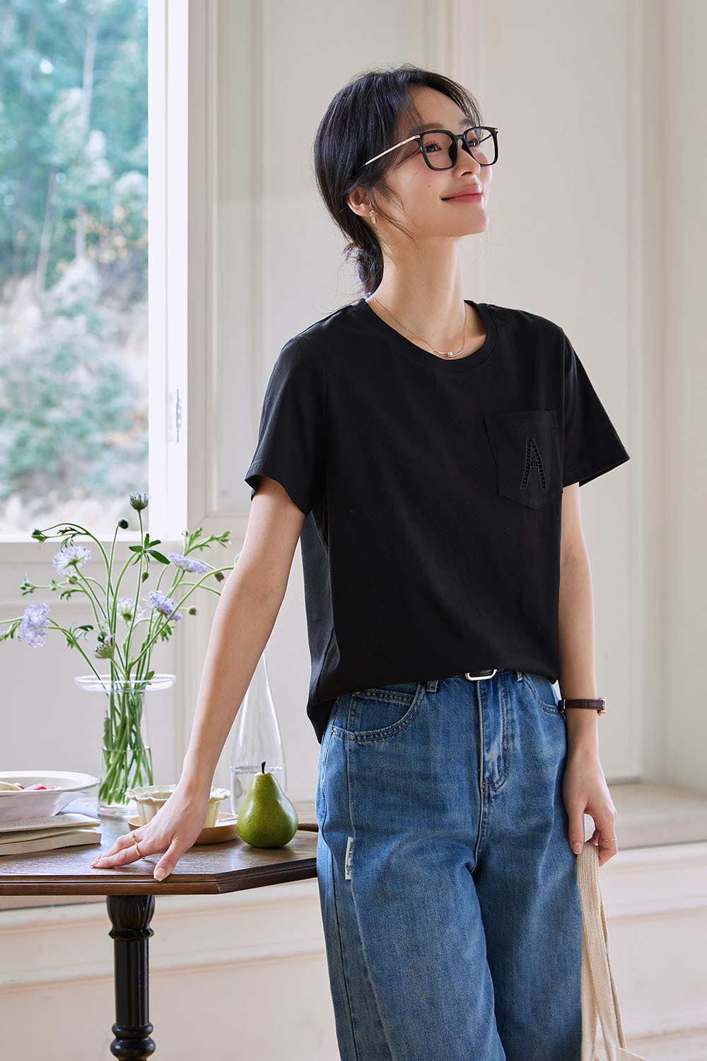 Hollow A Letter Embroidered T-Shirt