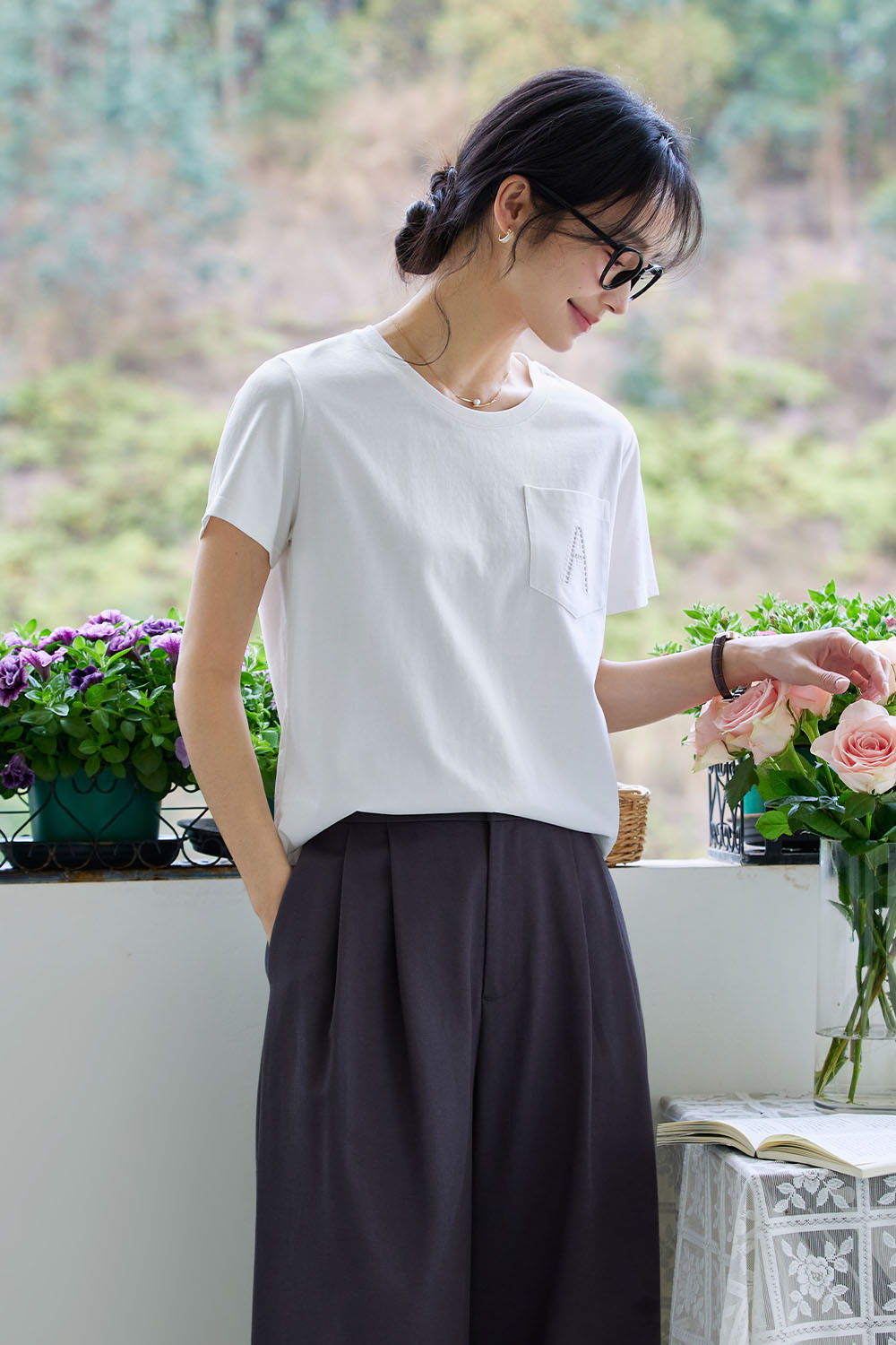 Hollow A Letter Embroidered T-Shirt