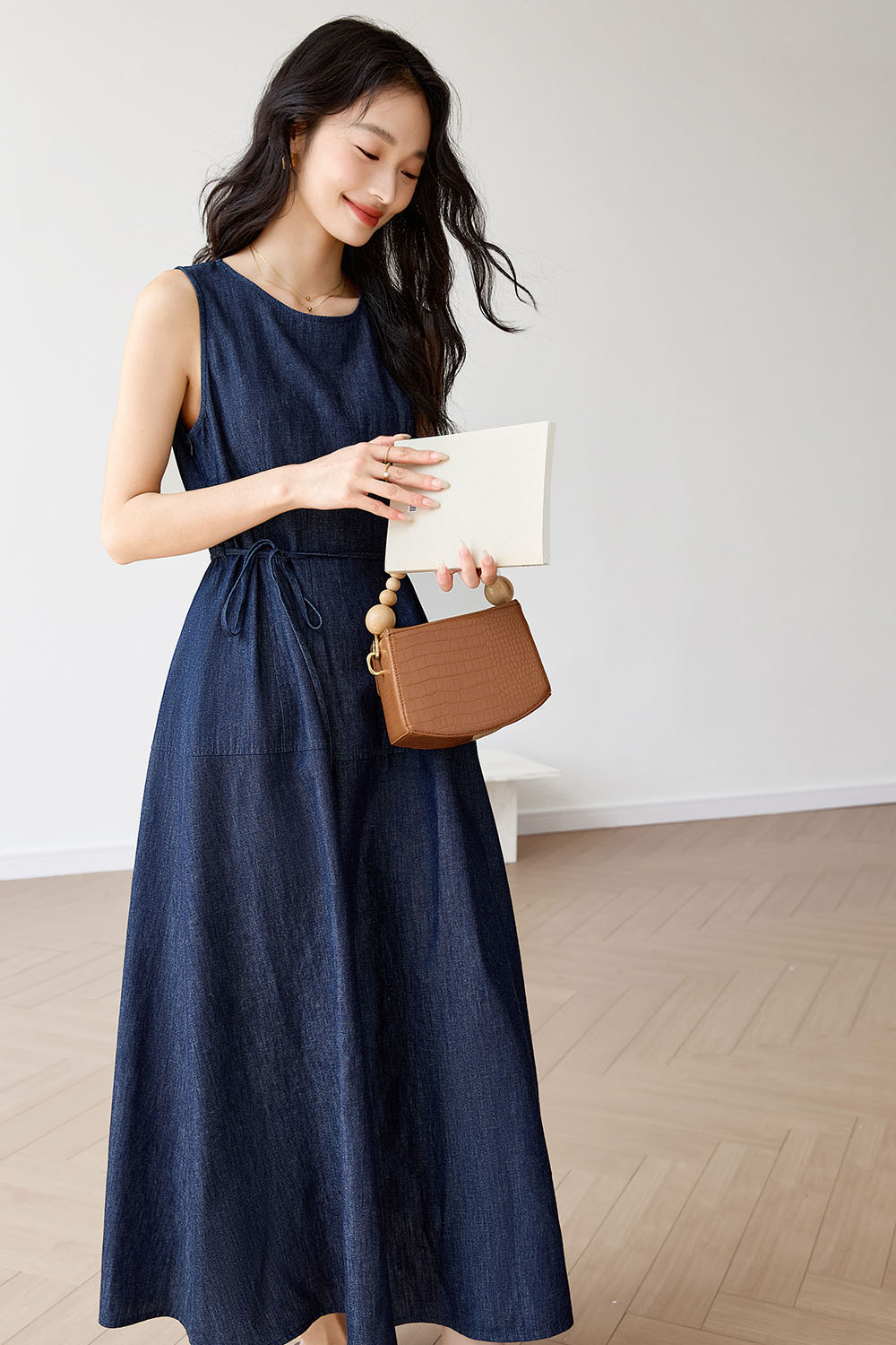 Cotton And Linen Blend Denim Dress-VIMLYSTORE