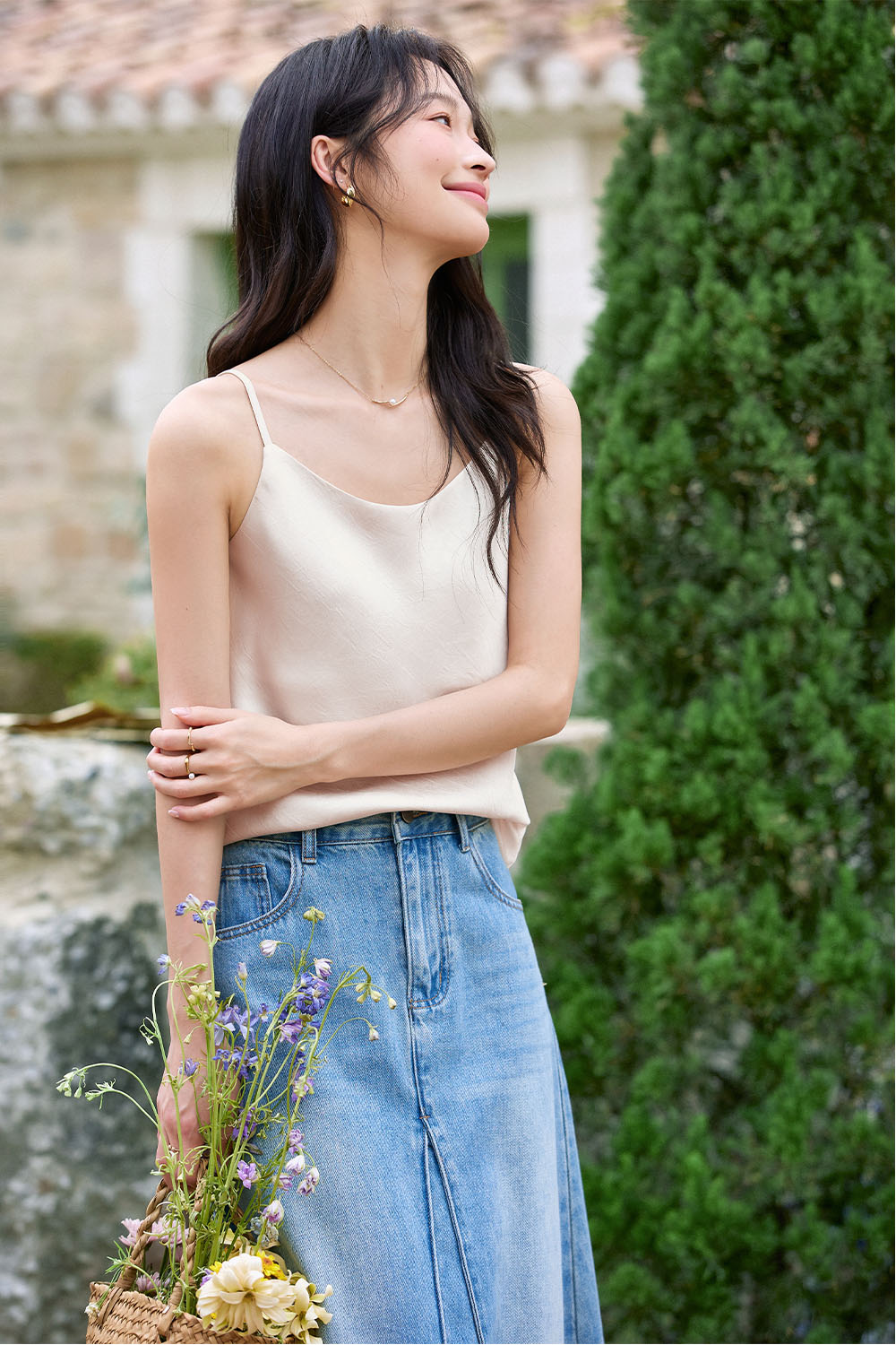 Ruched Round Neck Camisole-VIMLYSTORE