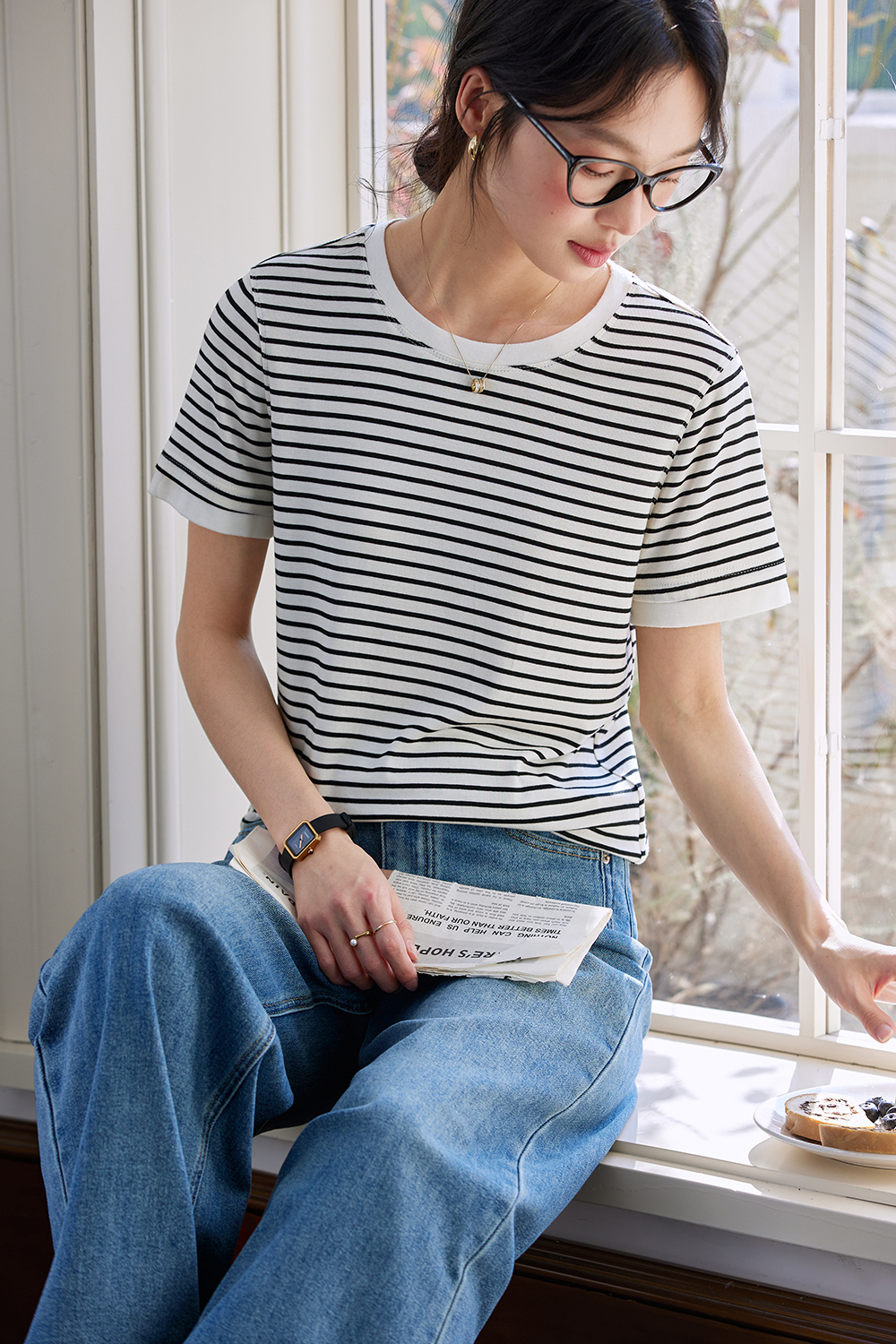 Lycocell Black And White Striped T-Shirt