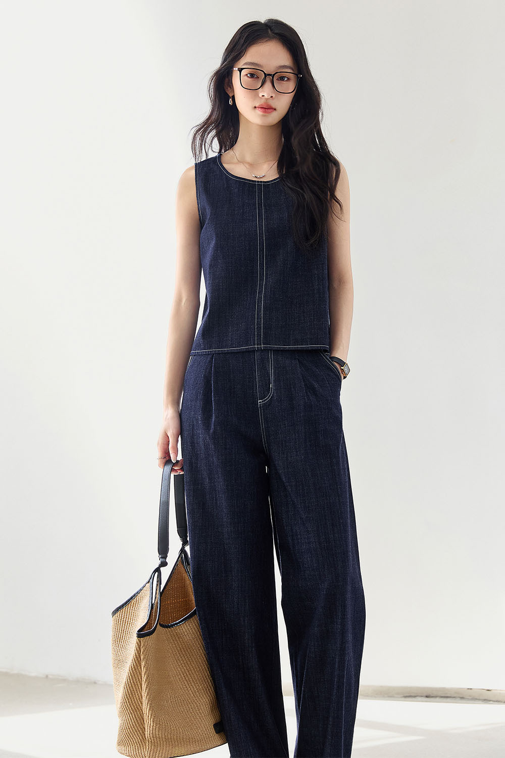 Minimalist Straight Denim Suit