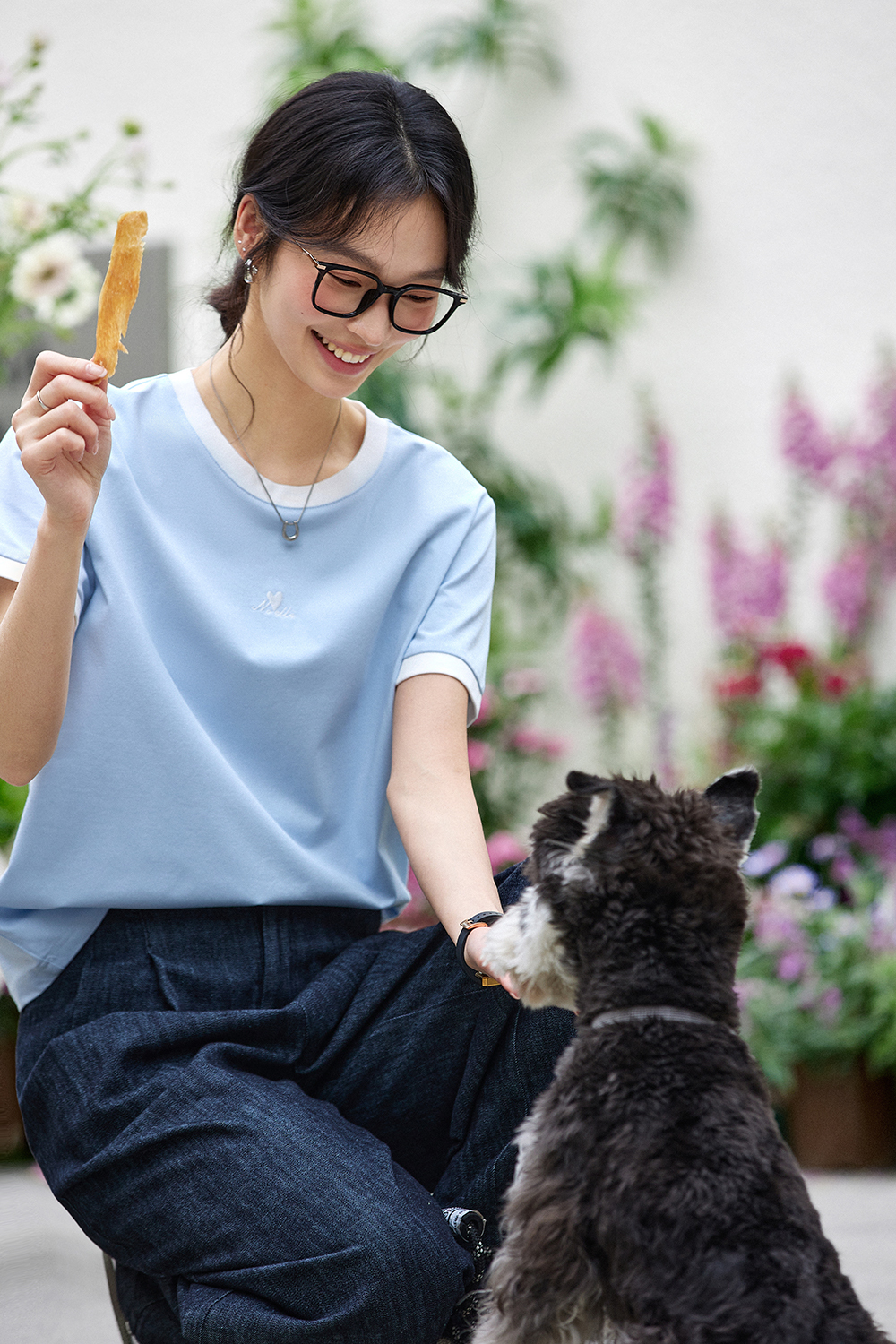 Cotton Blend Straight T-Shirt