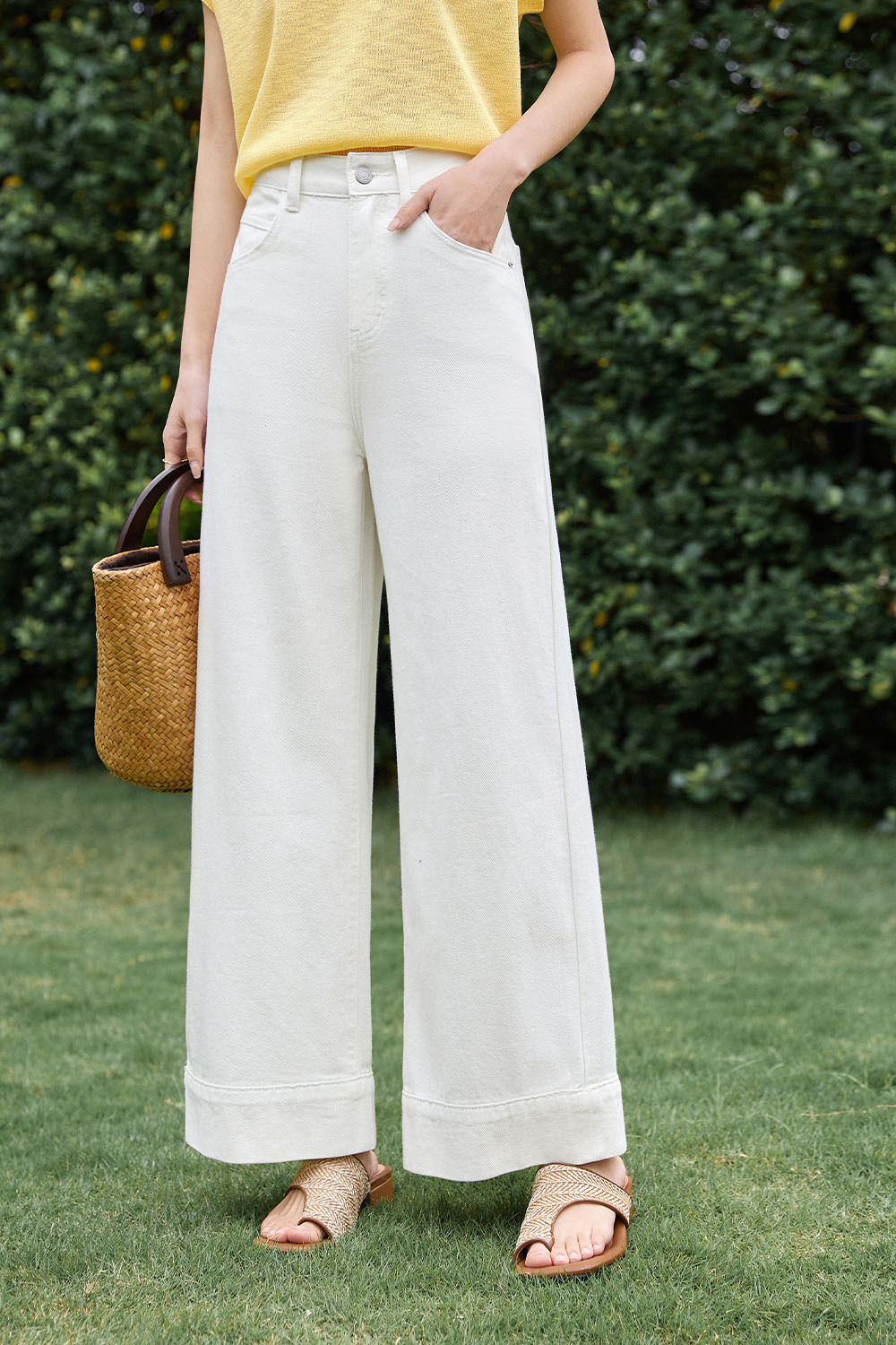 100% Cotton Denim Wide-Leg Pants