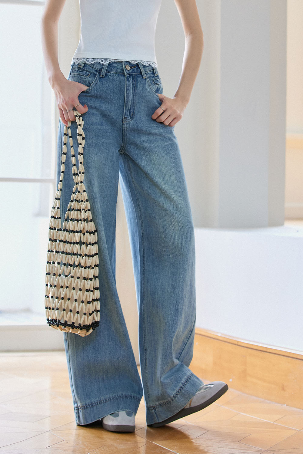 Cotton Loose Denim Wide-Leg Pants