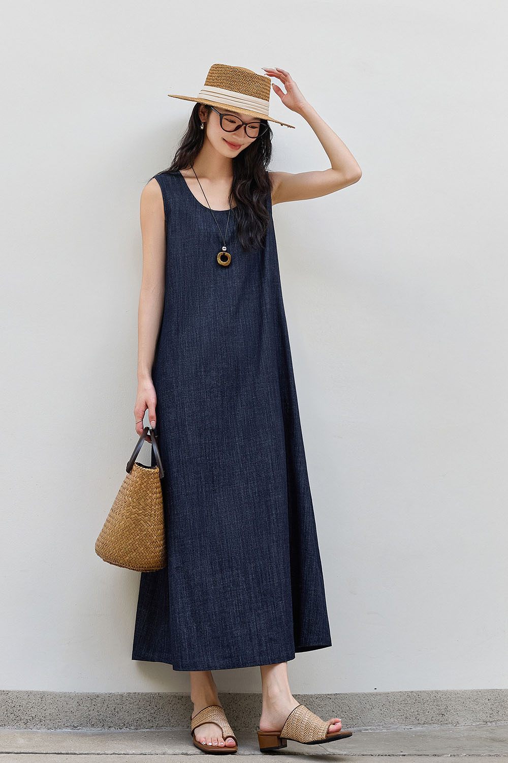 100% Cotton U-Neck Denim Dress