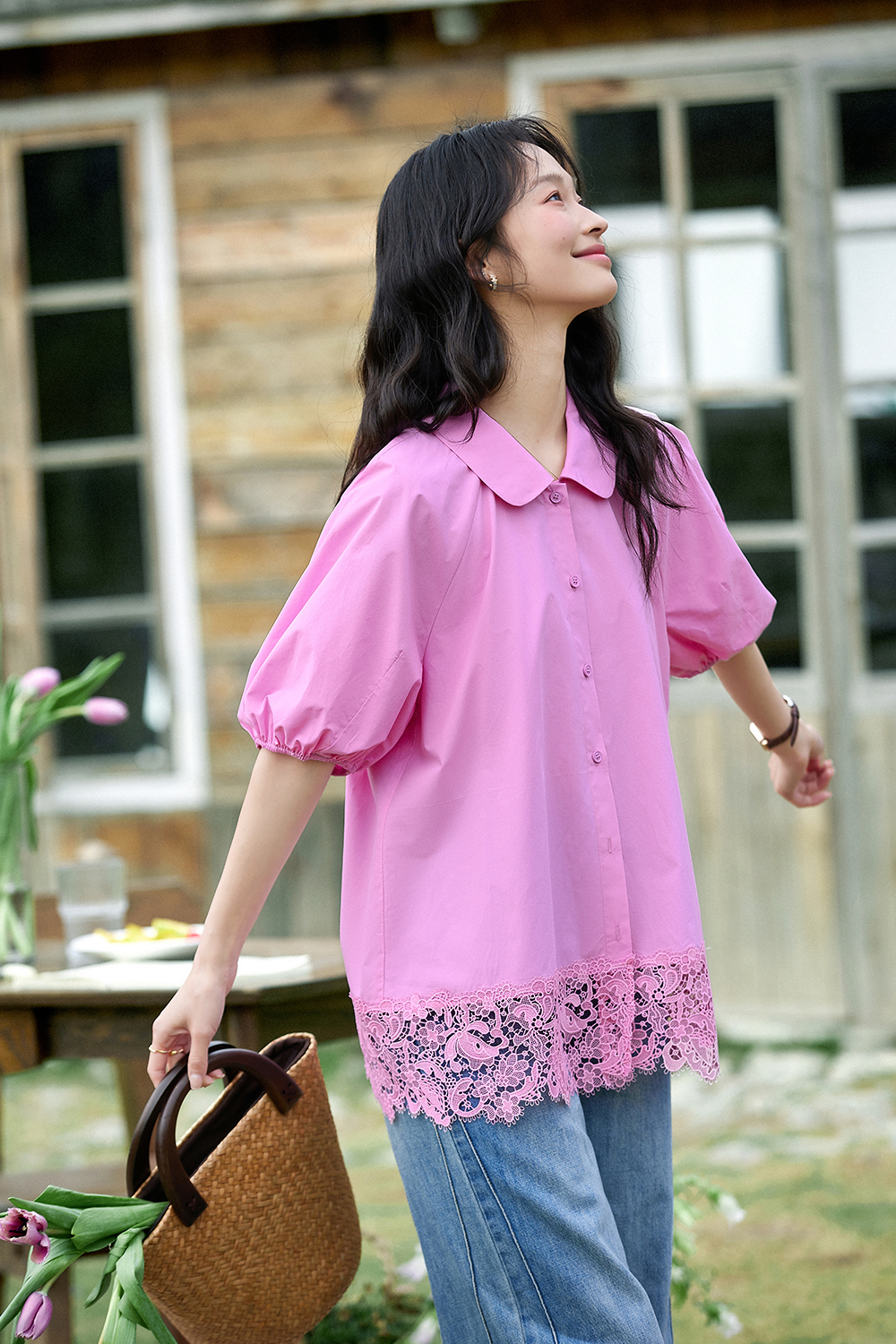 Lace Hem Casual Shirt-VIMLYSTORE