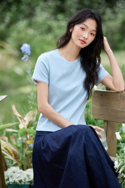 Paneled Round Neck Straight T-Shirt