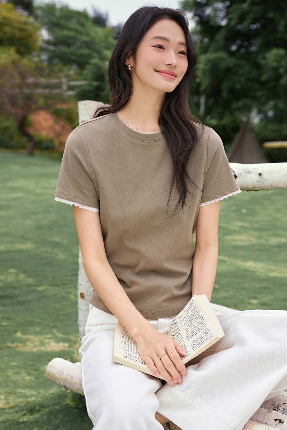 Paneled Round Neck Straight T-Shirt