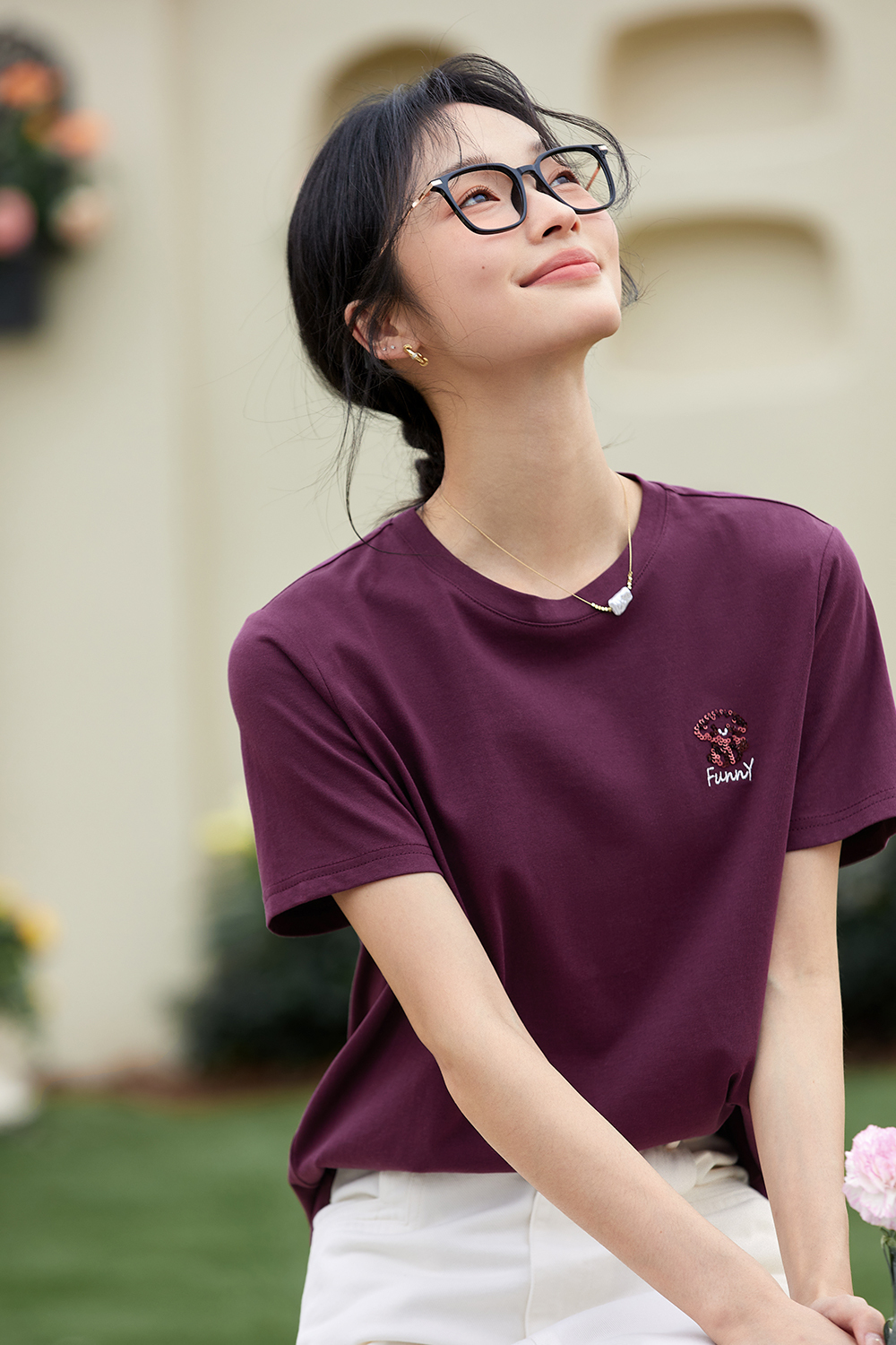 Puppy Sequin Straight T-Shirt