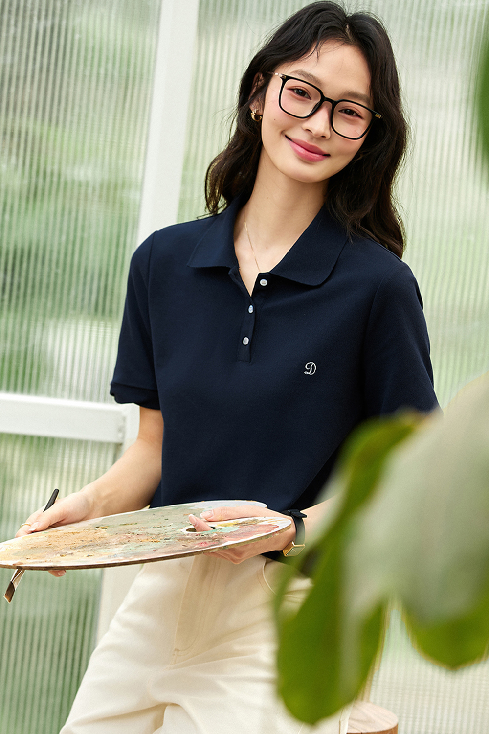 Polo Collar Embroidered Casual T-shirt-VIMLYSTORE