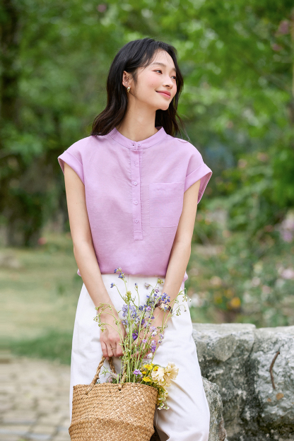 Commute-Chic Mini-Stand Collar Sleeveless Blouse-VIMLYSTORE