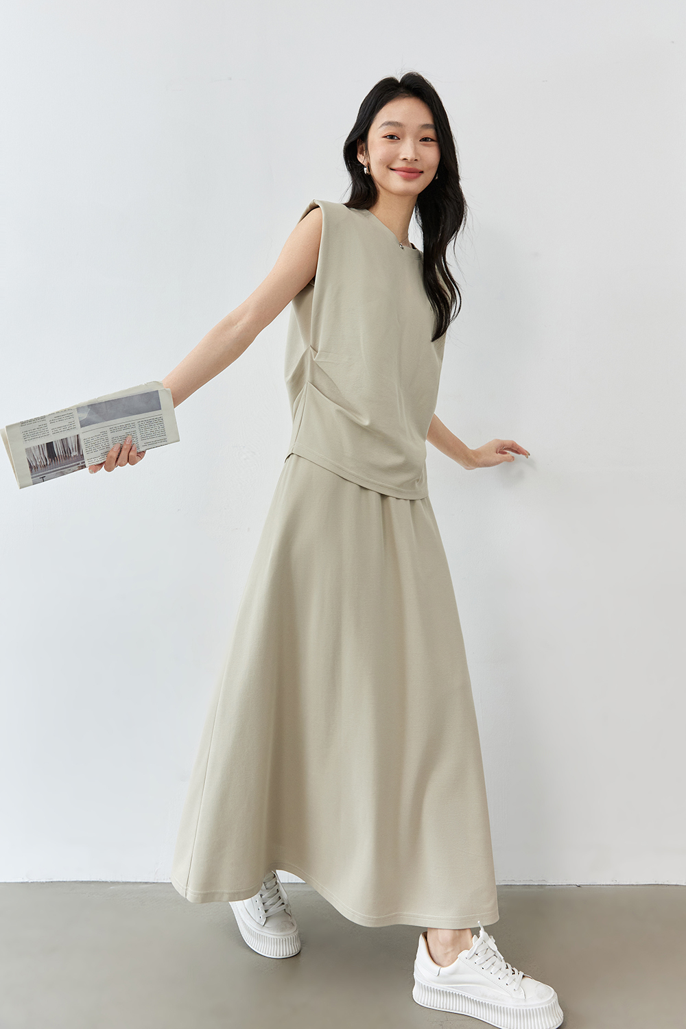 Round Neck Embroidered Top with A-Line Skirt Set