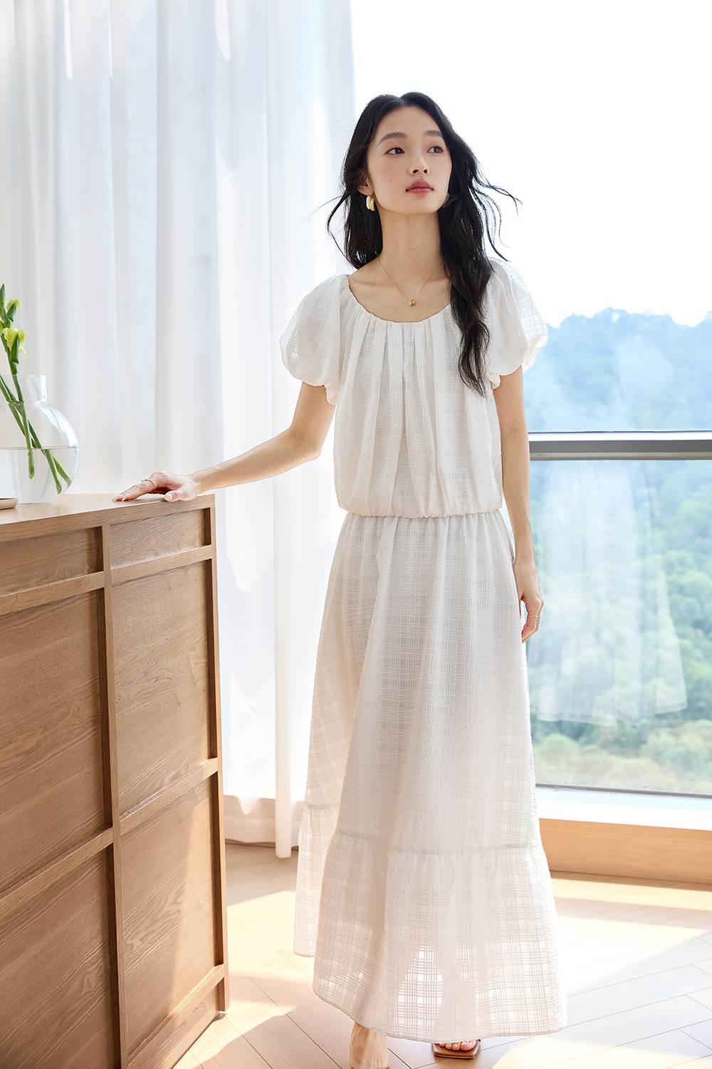Simple U-Neck Top with High-Waist Skirt Set-VIMLYSTORE