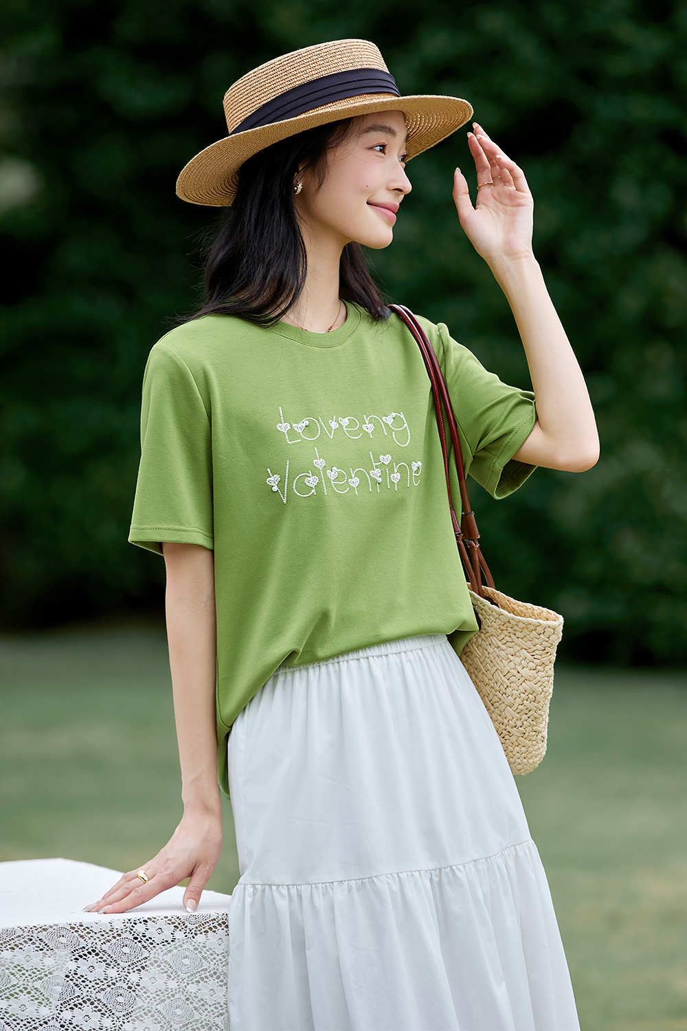 3D Letter Embroidery Short-Sleeve Tee-VIMLYSTORE