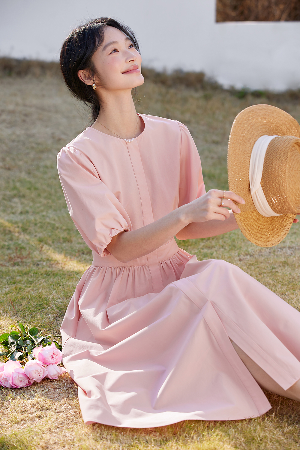 French-Elegance Slimming Puff-Sleeve Midi Dress-VIMLYSTORE