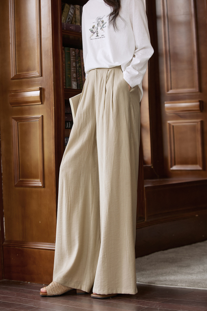 High-Waist Relaxed Wide-Leg Pants with Slimming Drape-VIMLYSTORE