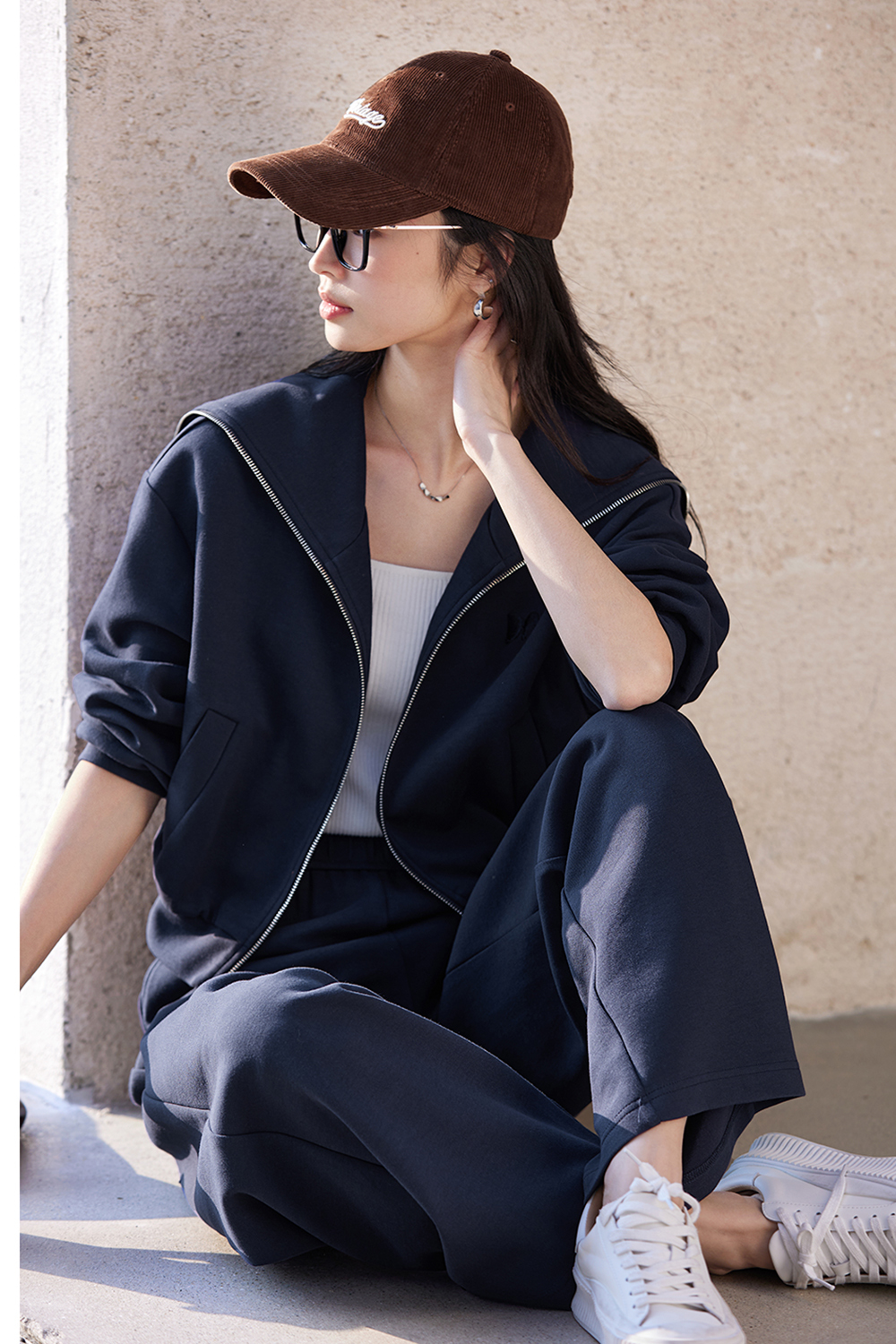 Navy Breton-Stripe Peplum Top & Wide-Leg Pants Set-VIMLYSTORE