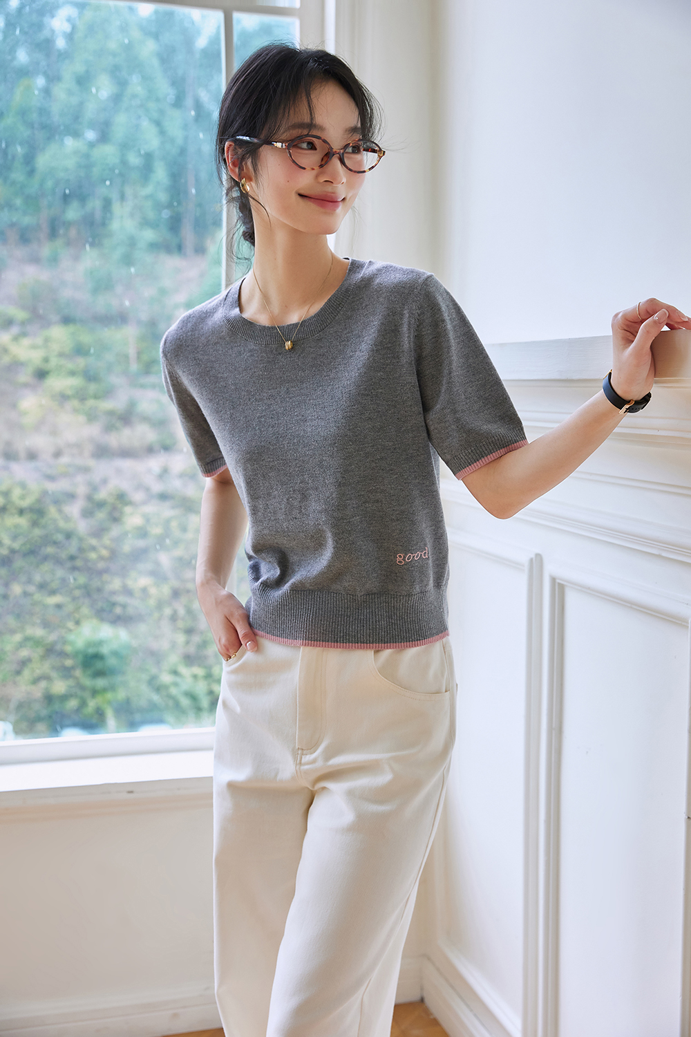 Cropped Knit Tee �C Effortlessly Slimming-VIMLYSTORE