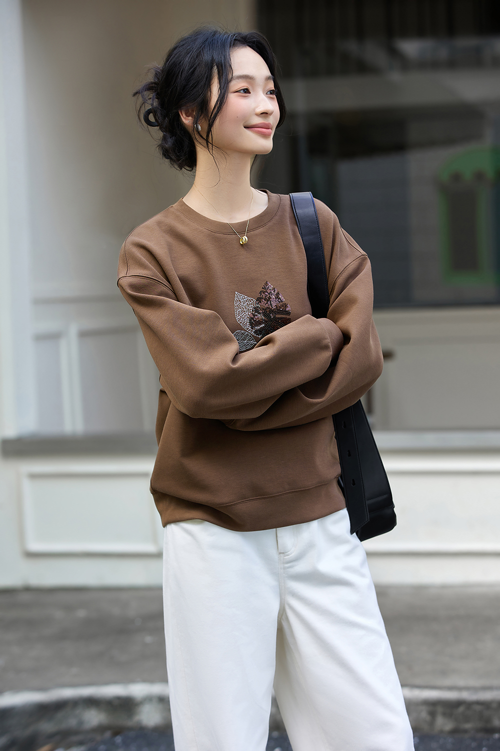 Elegant Slimming Embroidered Sequin Round Neck Long Sleeve Sweatshirt-VIMLYSTORE