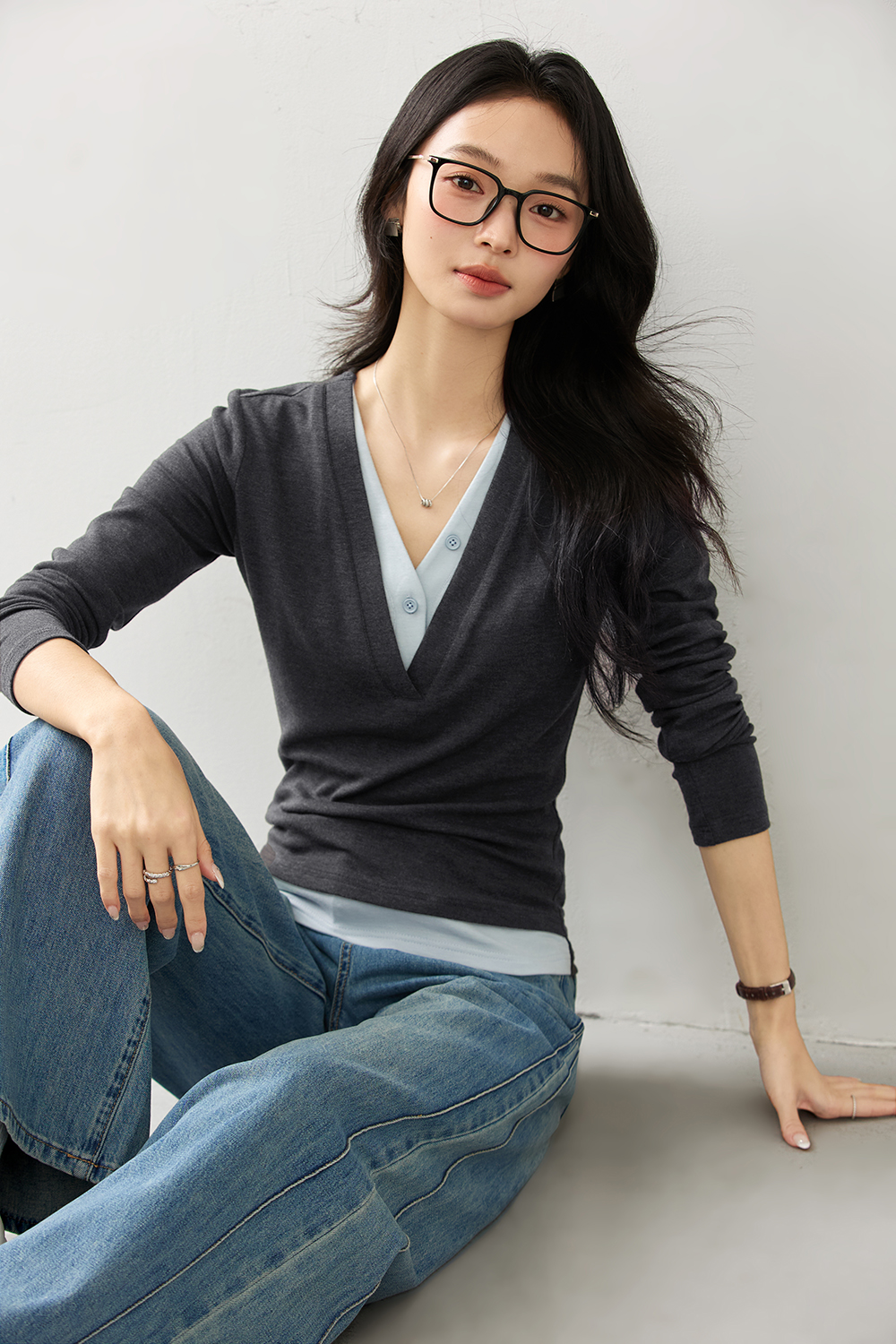 False Two-piece Designer Slim-fit Layering Long Sleeve T-shirt-VIMLYSTORE