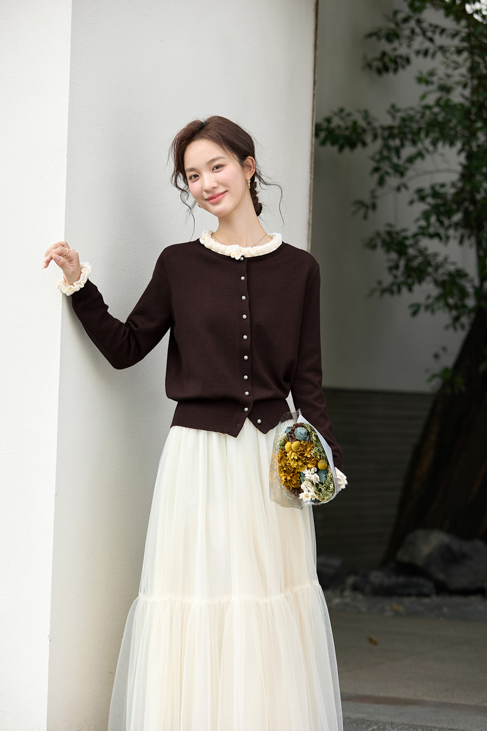 Ruffle Round Neck Sweater