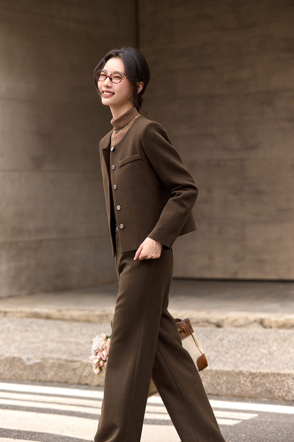 Coffee-colored vintage elegant suit