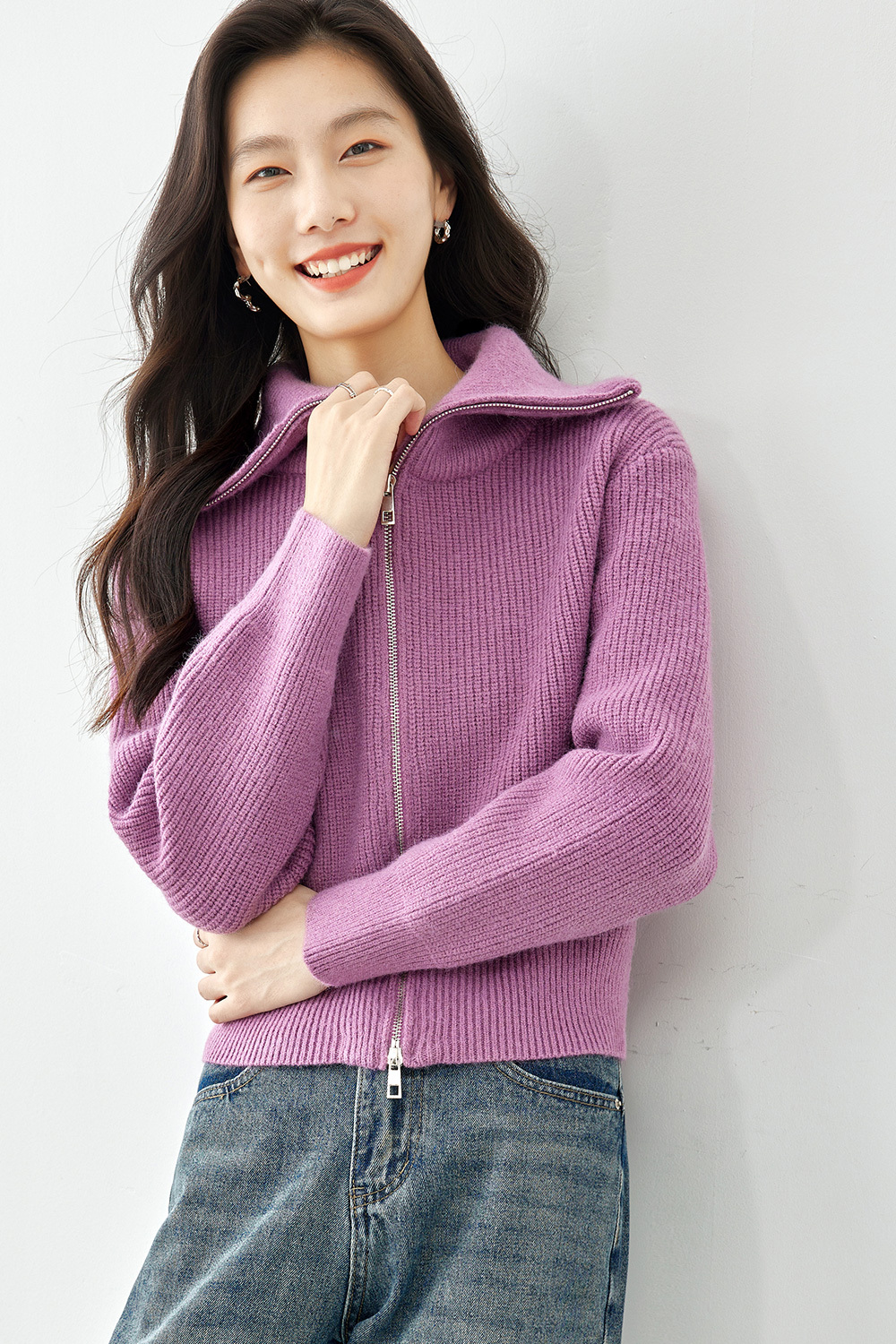 Metal zipper knit cardigan