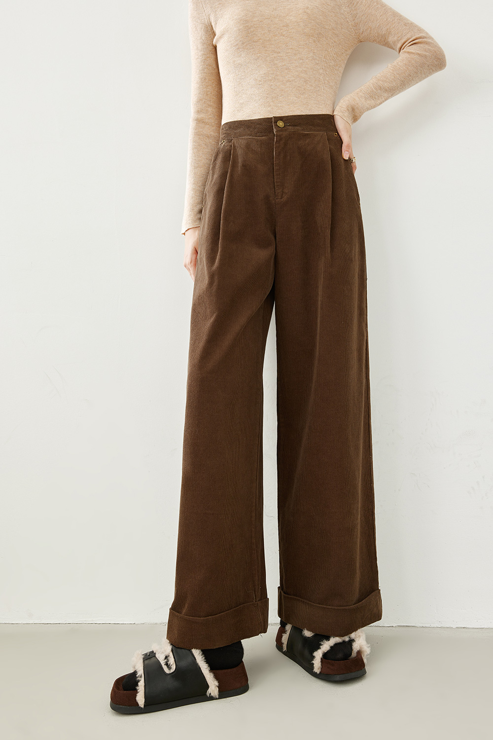 Corduroy wide-leg pants-VIMLYSTORE