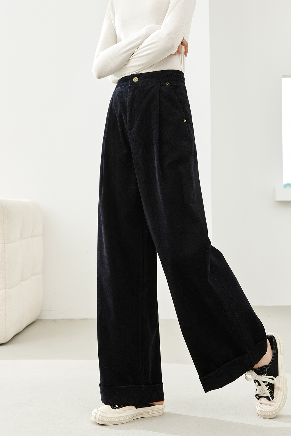 Corduroy wide-leg pants-VIMLYSTORE
