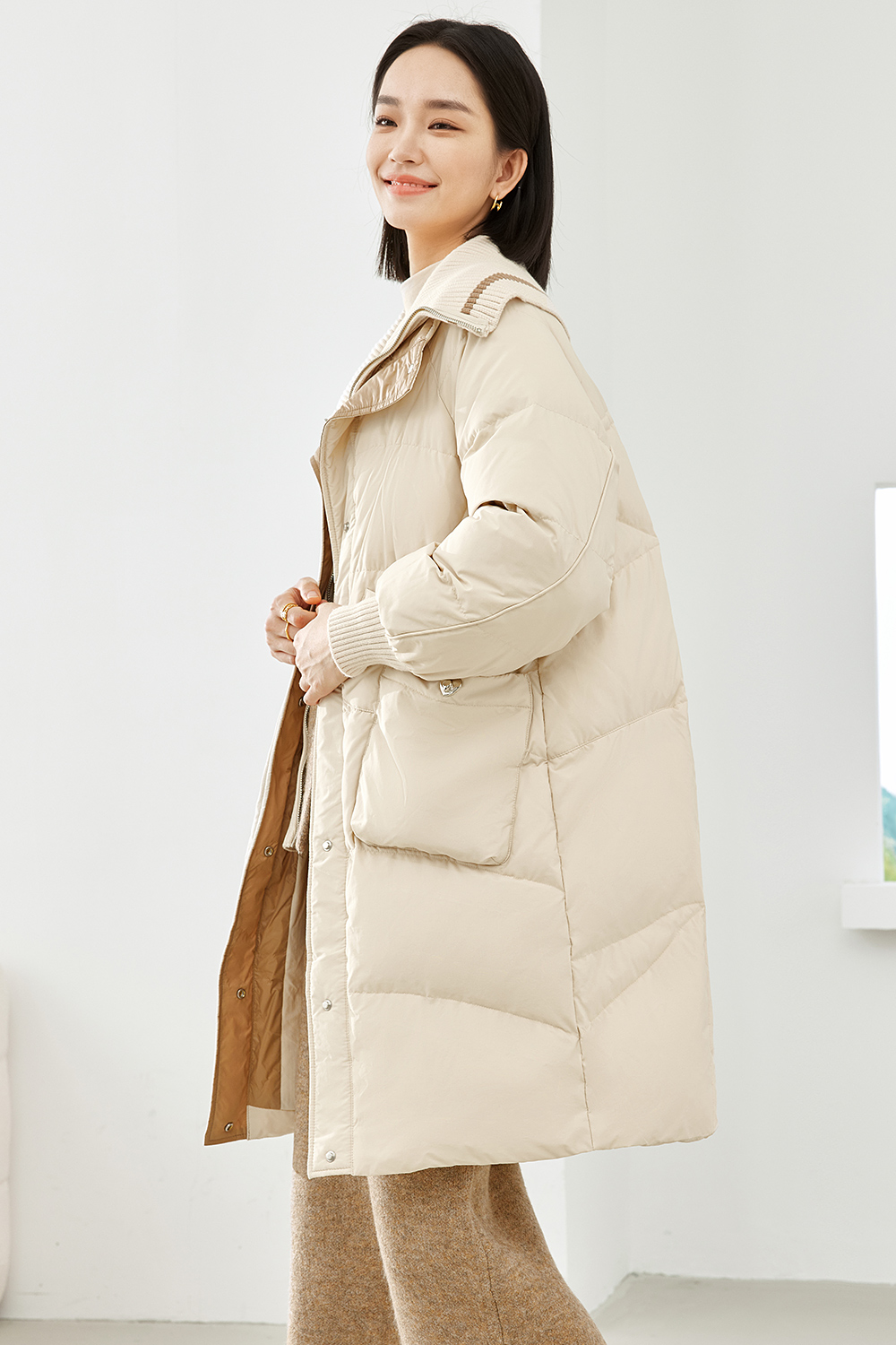 Fake two pieces patchwork down jacket