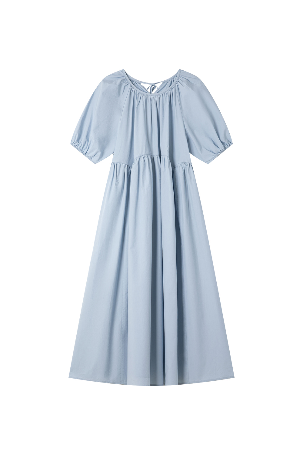 Minimalist Cotton Puff-Sleeve Relaxed Dress-VIMLYSTORE